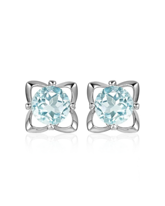 Aretes Estrella con Topacio Sky Blue en Plata 925 y Baño de Oro Blanco de 18 kt.