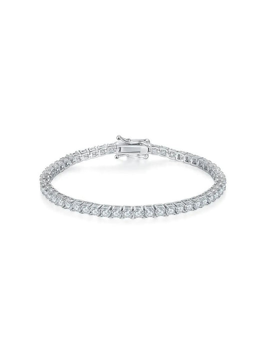 Brazalete Tennis 3mm con Diamante Moissanite en Plata 925 y Baño de Oro Blanco de 18 kt.