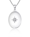 Collar Relicario con Diamond Moissanite en Plata 925 y Baño de Oro Blanco de 18 kt.