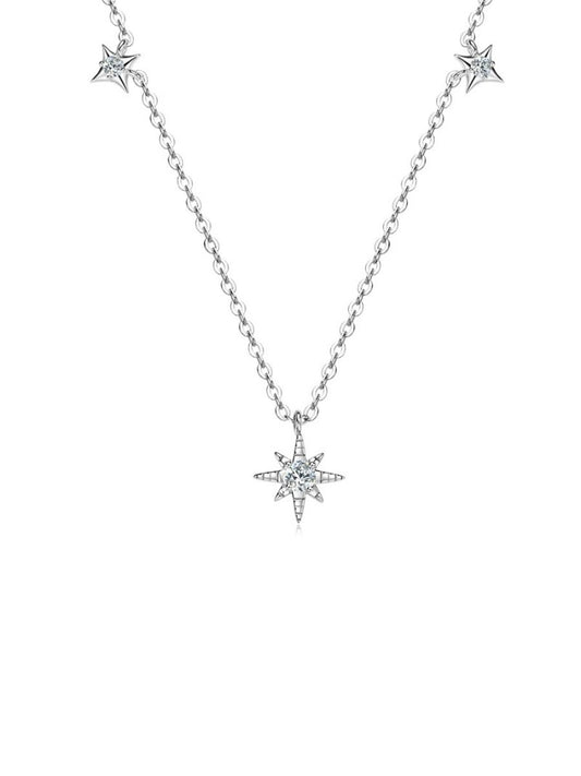 Collar Lluvia de Estrellas con Diamante Moissanite en Plata 925 y Baño de Oro Blanco de 18 kt.