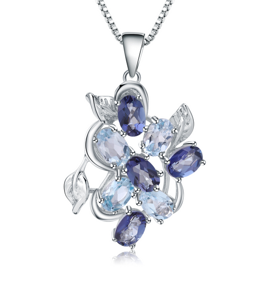 Collar Topacios Sky Blue y Cuarzos Místicos en Plata 925 y Baño de Oro Blanco de 18 kt.