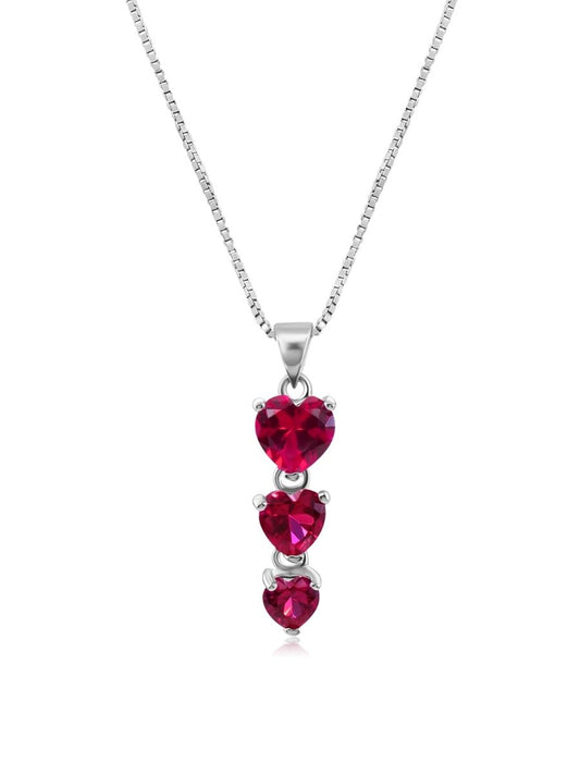 Collar Corazones con Rubi en Plata 925 y Baño de Oro Blanco de 18 kt.