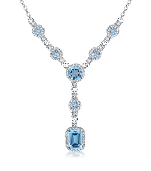 Collar Topacios Swiss Blue en Plata 925 y Baño de Oro Blanco de 18 kt.