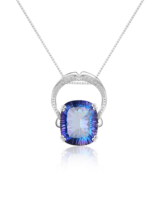 Collar y Anillo Cuarzo Místico en Plata 925 (2 en 1) Baño de Oro Blanco de 18 kt.