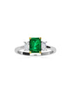 Anillo Trinidad con Esmeralda en Plata 925 y Baño de Oro Blanco de 18 kt.