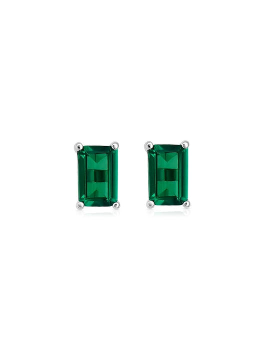 Aretes Astro con Esmeralda en Plata 925 y Baño de Oro Blanco de 18 kt.