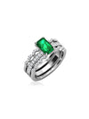 Anillo Trilogía Estelar con Esmeralda en Plata 925 y Baño de Oro Blanco de 18 kt.