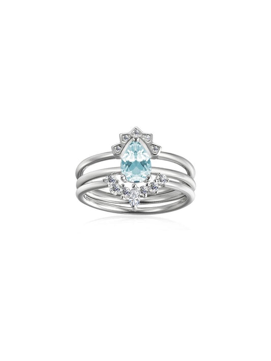 Anillo Lluvia de Luz con Topacio Sky Blue en Plata 925 y Baño de Oro Blanco de 18 kt.