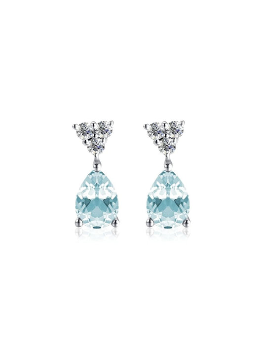 Aretes Lluvia de Luz con Topacio Sky Blue en Plata 925 y Baño de Oro Blanco de 18 kt.