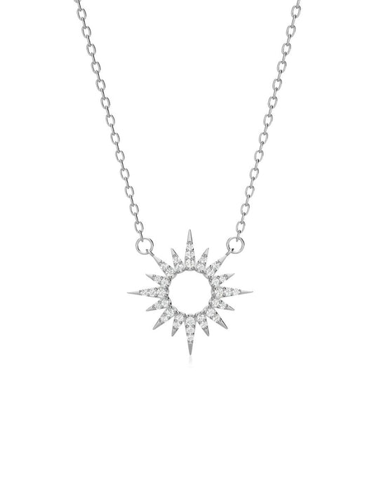 Collar Sol con Diamante Moissanite en Plata 925 y Baño de Oro Blanco de 18 kt.