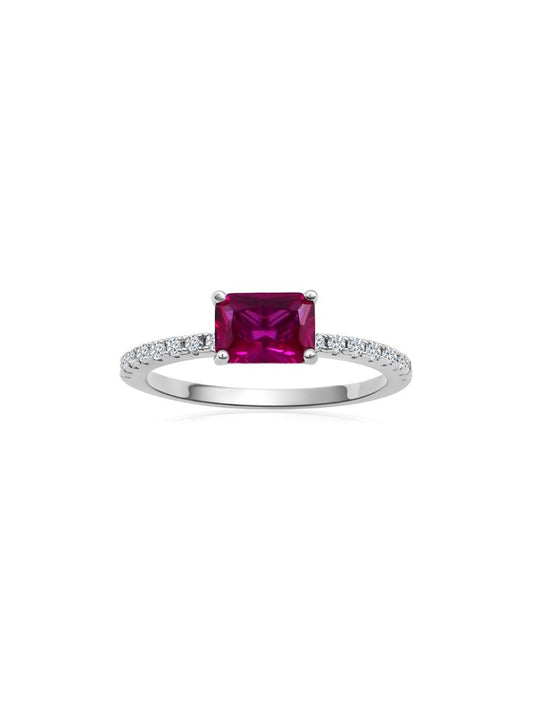 Anillo Antares con Rubi en Plata 925 y Baño de Oro Blanco de 18 kt.