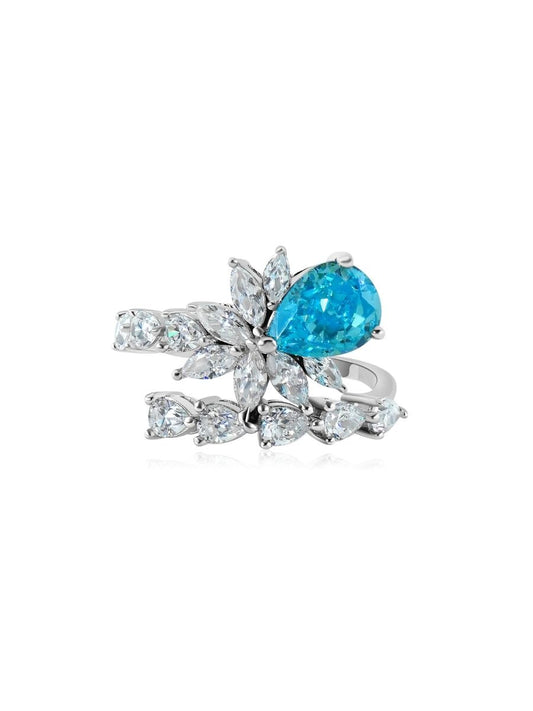Anillo Lyra con Zirconia Crushed Ice en Plata 925 y Baño de Oro Blanco de 18 kt.