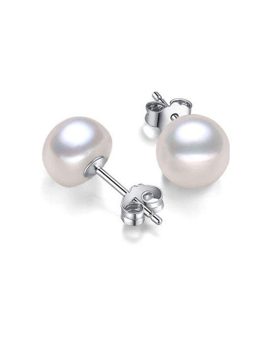 Aretes Boton de Perla de Agua Dulce en Plata 925