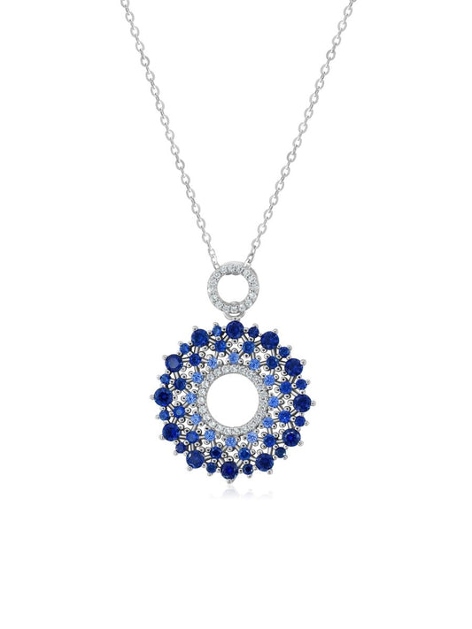 Collar Asteria con Zafiro Azul en Plata 925 y Baño de Oro Blanco de 18 kt.