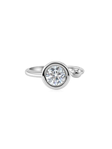 Anillo Auri con Diamante Moissanite en Plata 925 y Baño de Oro Blanco de 18 kt.