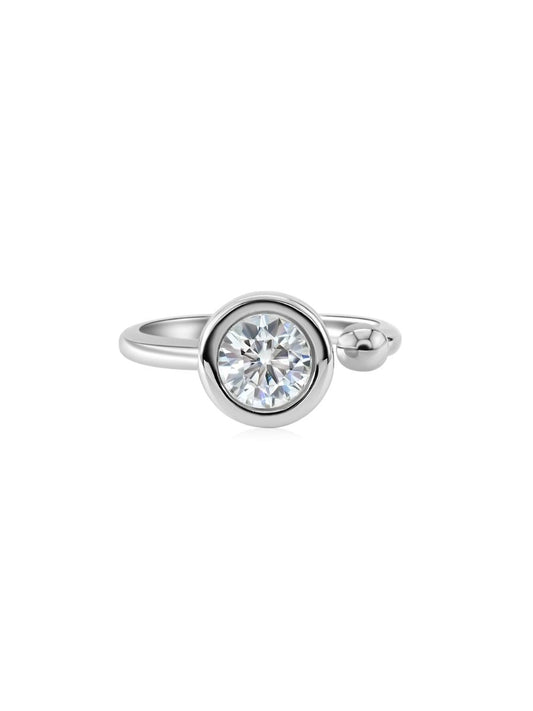 Anillo Auri con Diamante Moissanite en Plata 925 y Baño de Oro Blanco de 18 kt.