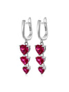 Aretes Corazones con Rubi en Plata 925 y Baño de Oro Blanco de 18kt.