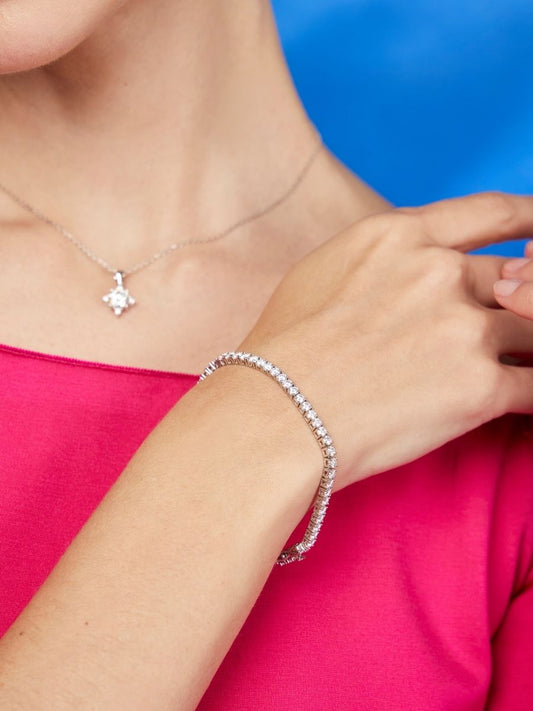 Brazalete Tennis 3mm con Moissanite en Plata 925 y Baño de Oro Blanco de 18 kt.