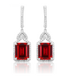 Aretes Rubí Corindón y Zafiros Blancos en Plata 925 y Baño de Oro Blanco de 18 kt.
