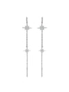 Aretes Lluvia de Estrellas con  Diamante Moissanite en Plata 925 y Baño de Oro Blanco de 18 kt.