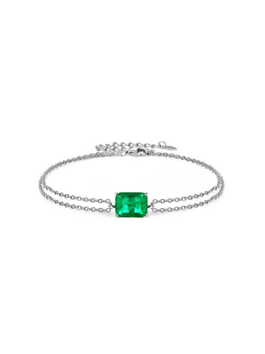 Pulsera Estelar con Esmeralda en Plata 925 y Baño de Oro Blanco de 18 kt.