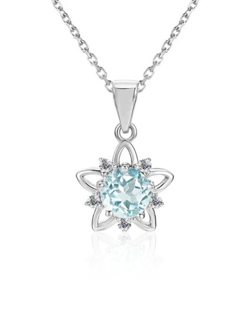 Collar Estrella con Topacio Sky Blue en Plata 925 y Baño de Oro Blanco de 18 kt.
