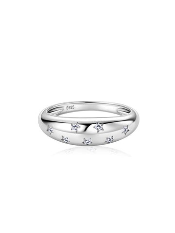 Anillo Firmamento con Diamantes Moissanite en Plata 925 y Baño de Oro Blanco de 18 kt.
