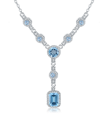 Collar Topacios Swiss Blue en Plata 925 y Baño de Oro Blanco de 18 kt.
