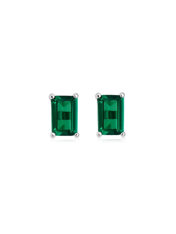 Aretes Astro con Esmeralda en Plata 925 y Baño de Oro Blanco de 18 kt.