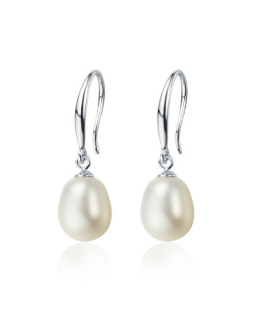 Aretes Gota de Perla de Agua Dulce en Plata 925