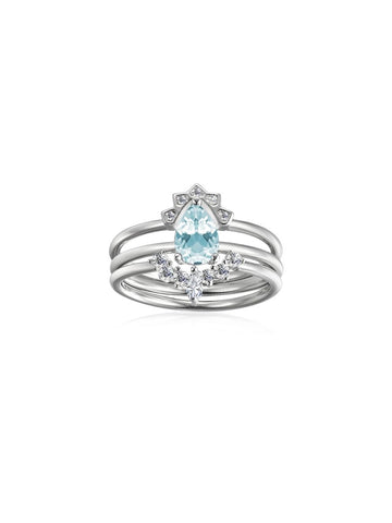 Anillo Lluvia de Luz con Topacio Sky Blue en Plata 925 y Baño de Oro Blanco de 18 kt.