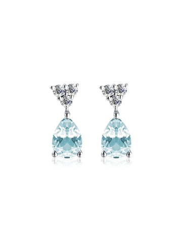 Aretes Lluvia de Luz con Topacio Sky Blue en Plata 925 y Baño de Oro Blanco de 18 kt.
