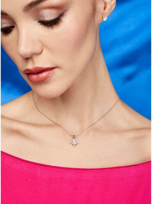 Collar Celestial con Diamond Moissanite en Plata 925 y Baño de Oro Blanco de 18 kt.