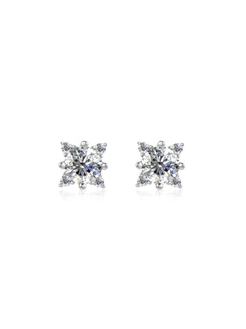 Aretes Celestiales con  Diamond Moissanite en Plata 925 y Baño de Oro Blanco de 18 kt.