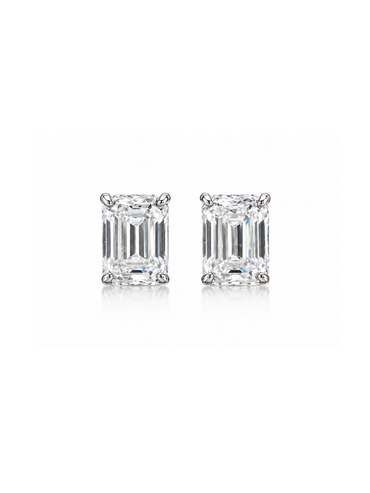 Aretes Corte Esmeralda 1 ct con Diamante Moissanite en Plata 925 y Baño de Oro de 18 kt