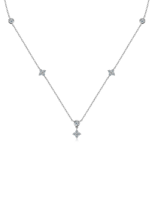 Collar con Diamante Moissanite en Plata 925 con Baño de Oro de 18 kt Clover