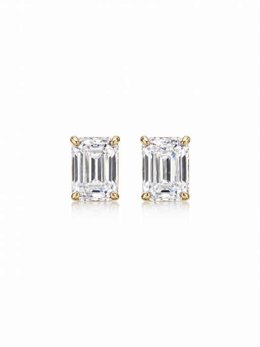 Aretes Corte Esmeralda 1 ct con Diamante Moissanite en Plata 925 y Baño de Oro de 18 kt