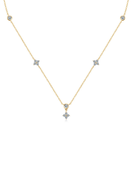 Collar con Diamante Moissanite en Plata 925 con Baño de Oro de 18 kt Clover