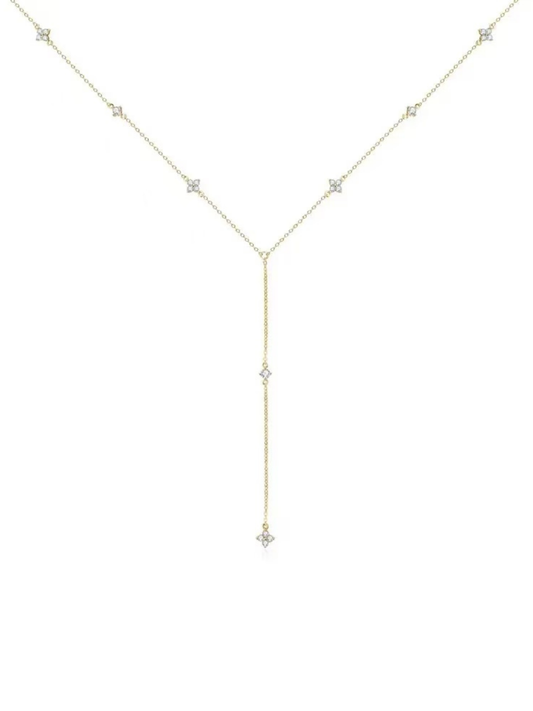 Collar con Diamante Moissanite en Plata 925 con Baño de Oro de 18 kt Clover Lariat