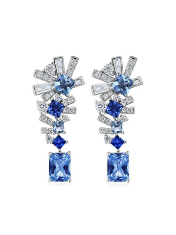Aretes Lyra con Zafiro y Espinela en Plata 925 y Baño de Oro Blanco de 18 kt.