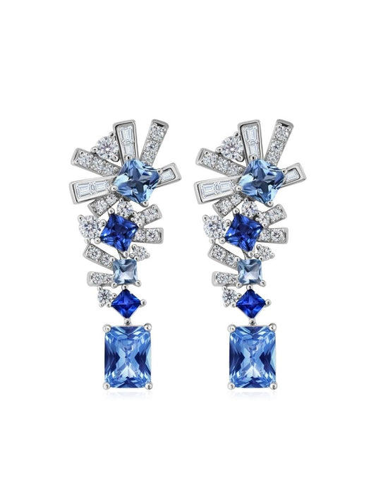 Aretes Lyra con Zafiro y Espinela en Plata 925 y Baño de Oro Blanco de 18 kt.