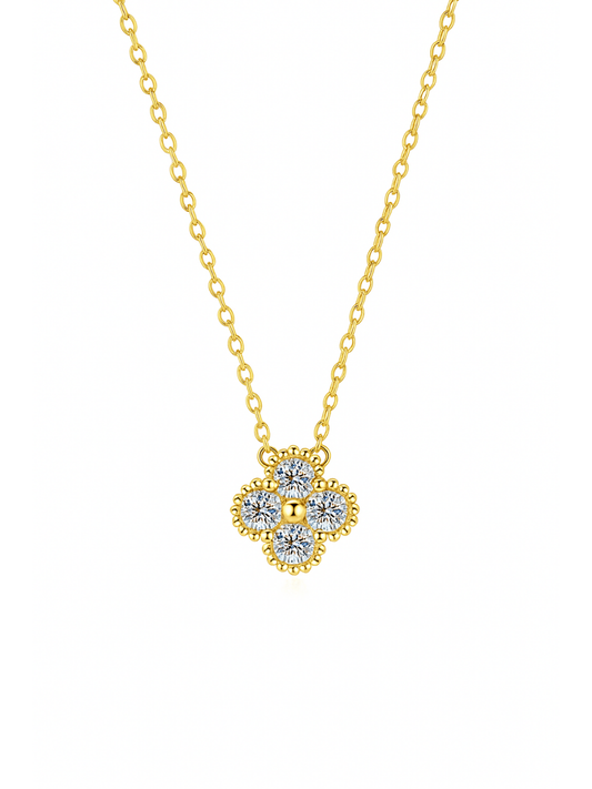 🎁 Collar con Diamante Moissanite en Plata 925 con Baño de Oro de 18 kt 🎁 Royal Clover