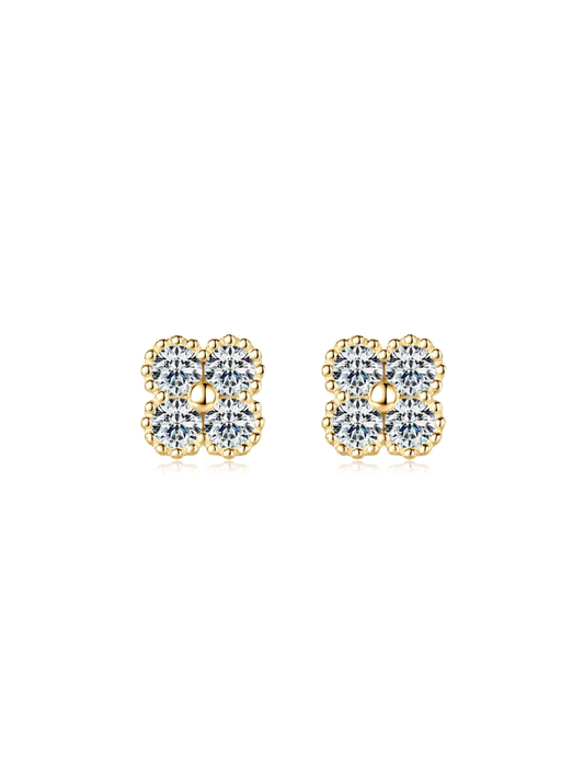 🎁 Aretes con Diamante Moissanite en Plata 925 con Baño de Oro de 18 kt 🎁 Royal Clover