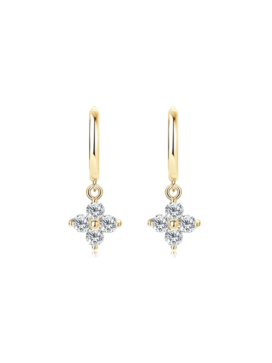 Arracadas con Diamante Moissanite en Plata 925 con Baño de Oro de 18 kt Clover