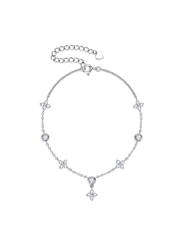 Pulsera con Diamante Moissanite en Plata 925 con Baño de Oro de 18 kt Clover