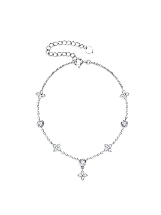 Pulsera con Diamante Moissanite en Plata 925 con Baño de Oro de 18 kt Clover