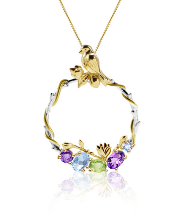 Collar Con Amatista, Topazio Swiss Blue y Peridoto en Plata 925 y Baño de Oro Blanco de 18 kt.