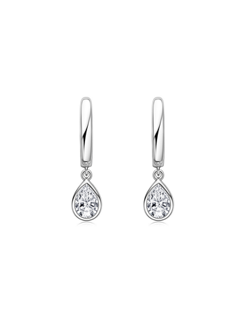 Arracadas con Diamante Moissanite en Plata 925 con Baño de Oro Blanco de 18 kt Divine Drops
