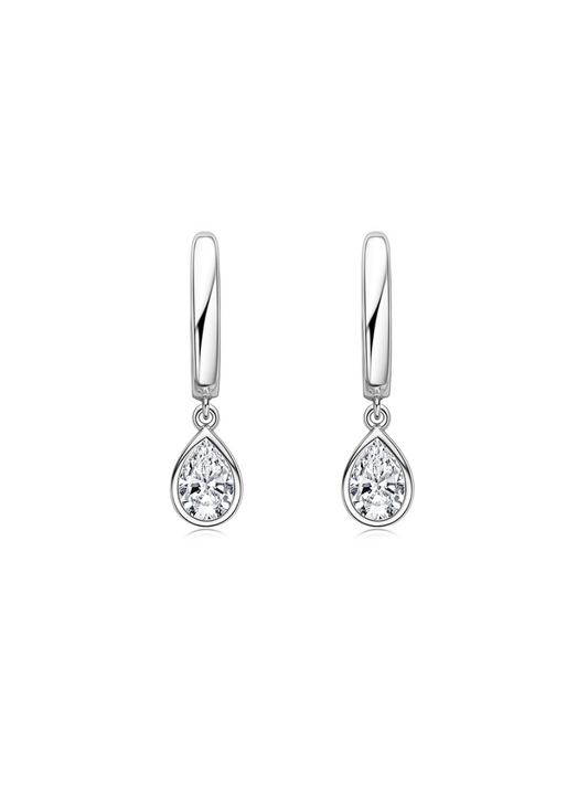 Arracadas con Diamante Moissanite en Plata 925 con Baño de Oro Blanco de 18 kt Divine Drops
