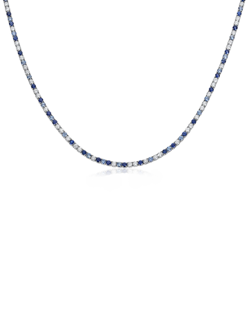 Collar Tennis con Zafiro Azul y Diamante Moissanite en Plata 925 con Baño de Oro Blanco de 18 kt Diana